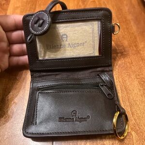 Etienne Aigner Chocolate Leather Key & Card Holder